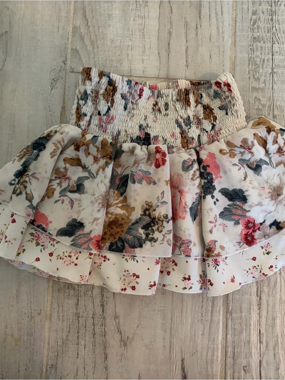 3t Floral Tiered Smocked Waist Skirt - White / Pink love shack fancy cute